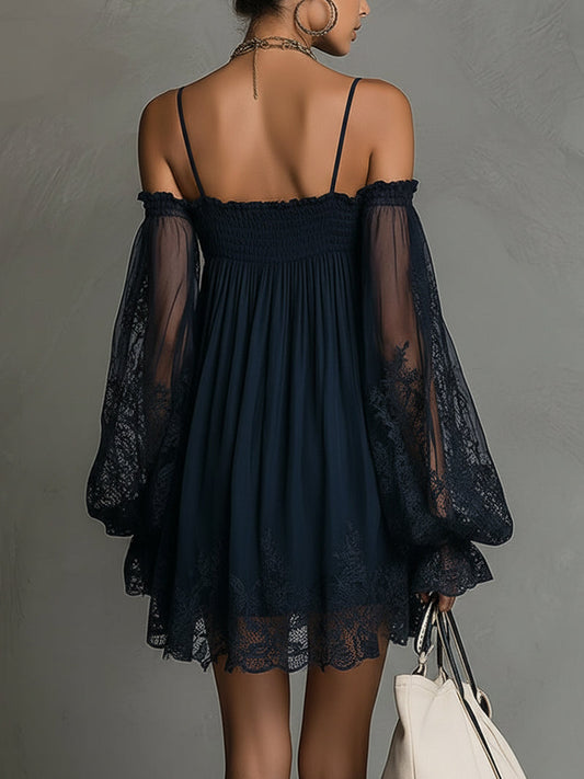 Noemi | Vestido corto y vaporoso con mangas de encaje y estilo bohemio chic