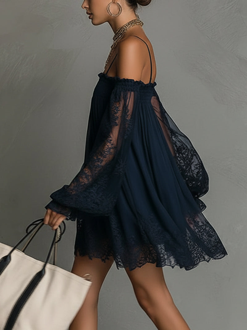 Noemi | Vestido corto y vaporoso con mangas de encaje y estilo bohemio chic