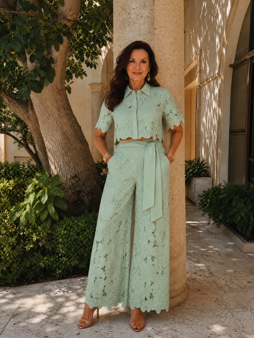 Zelmira | Lace Button Front Two Piece Pant Set