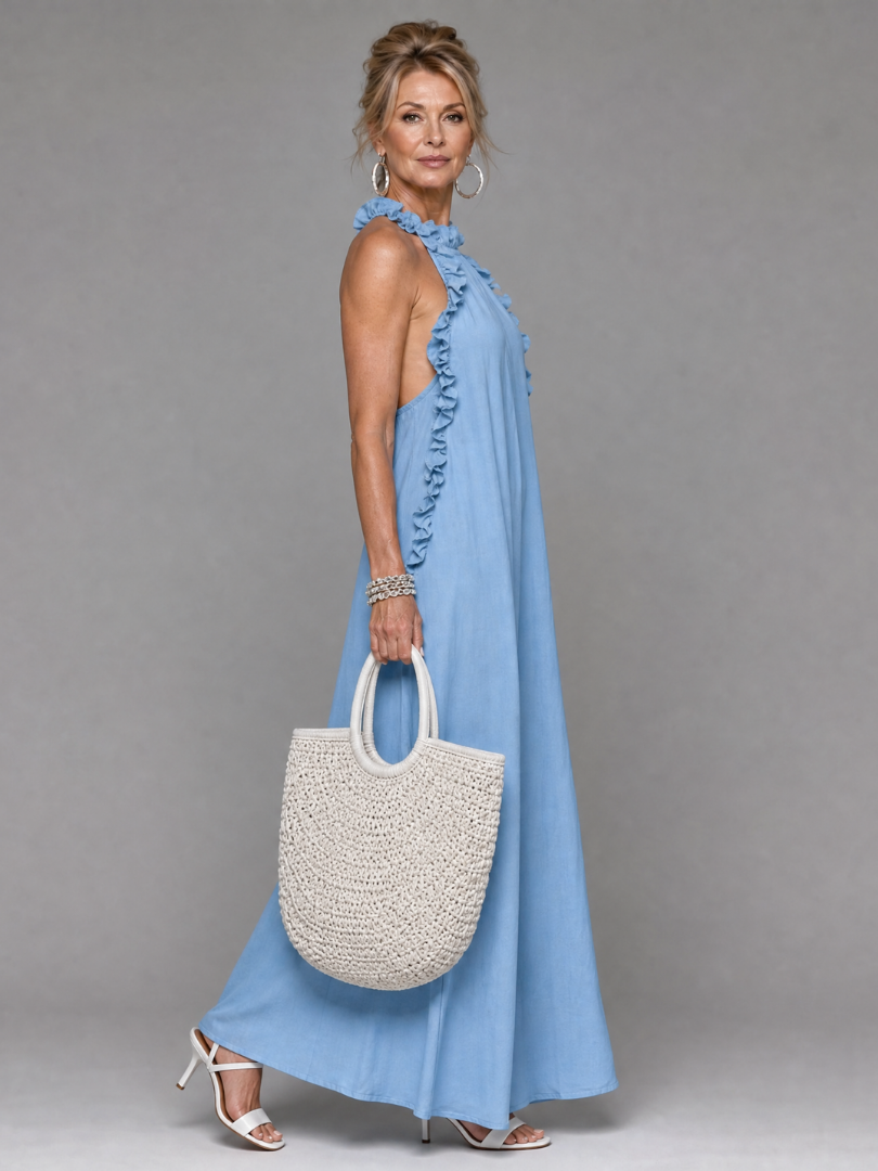 Euman | Sleeveless Ruffle Neck Maxi Dress