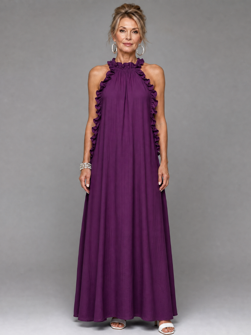 Euman | Sleeveless Ruffle Neck Maxi Dress