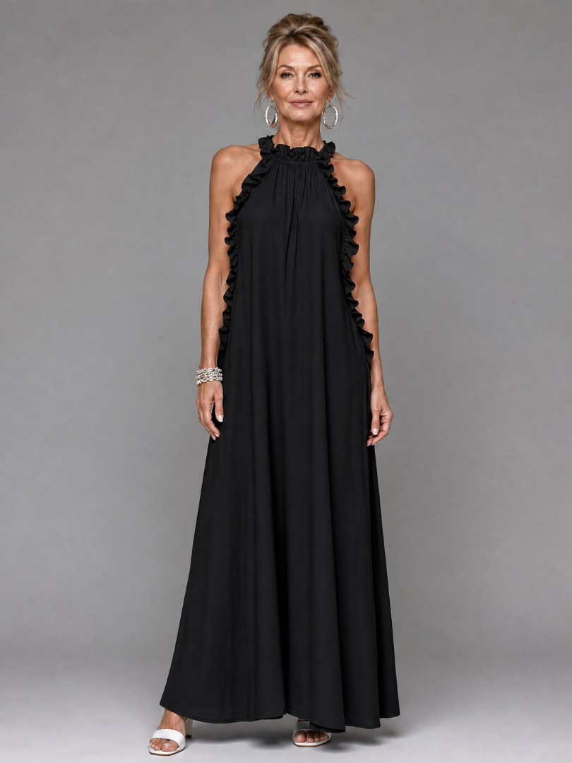 Euman | Sleeveless Ruffle Neck Maxi Dress