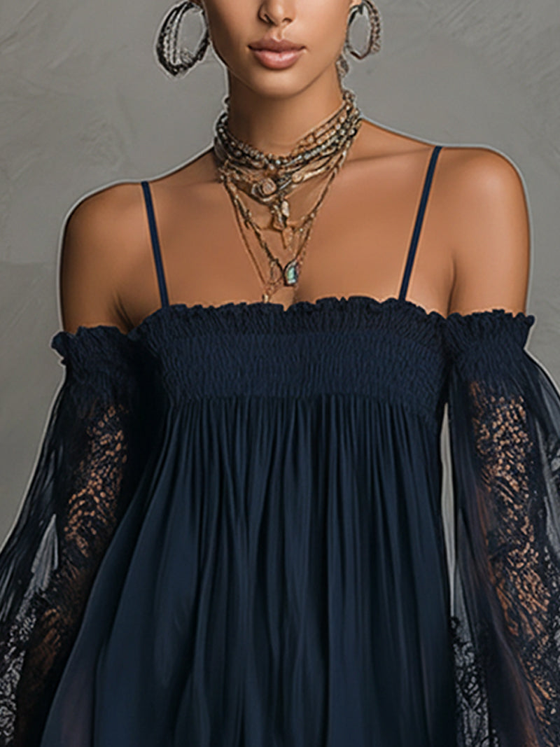 Noemi | Vestido corto y vaporoso con mangas de encaje y estilo bohemio chic