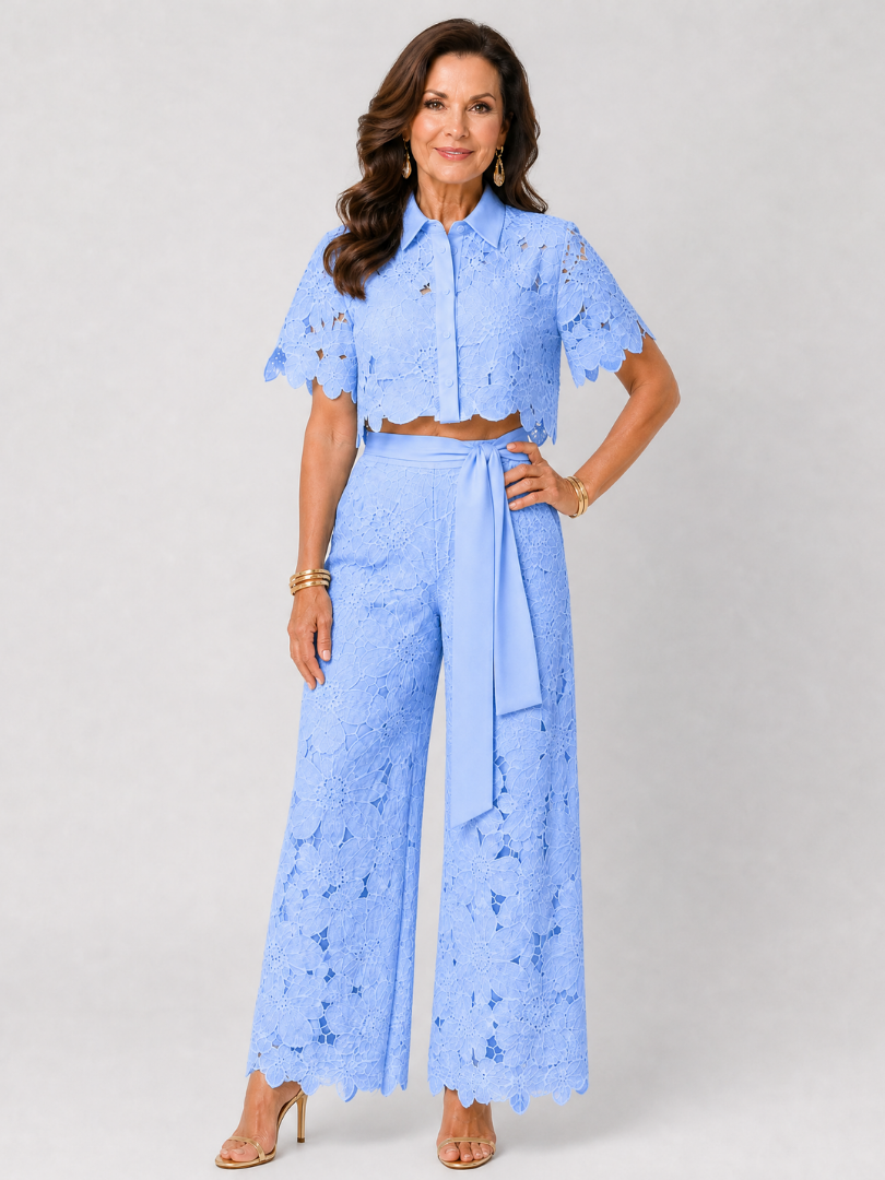 Zelmira | Lace Button Front Two Piece Pant Set