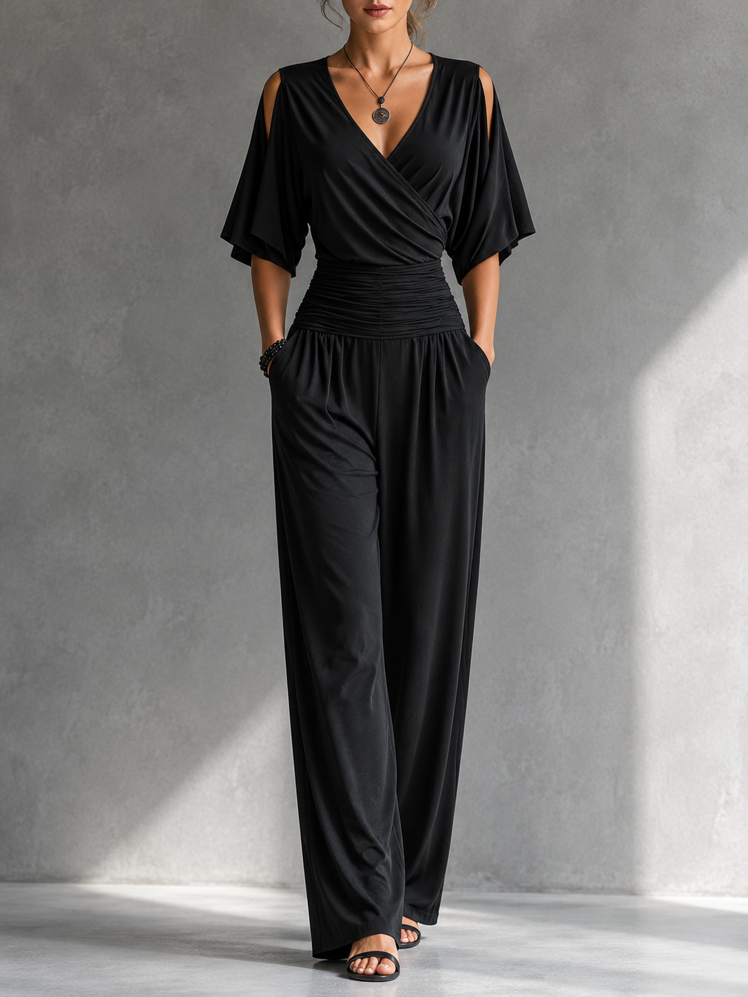 Sira | Conjunto elegante con efecto cruzado y pernera ancha