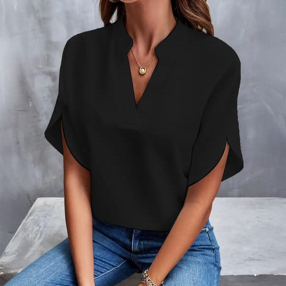 Dina - Blusa con cuello en V y drapeado