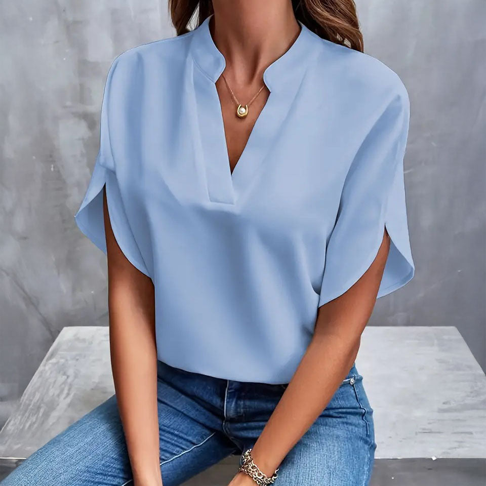 Dina - Blusa con cuello en V y drapeado