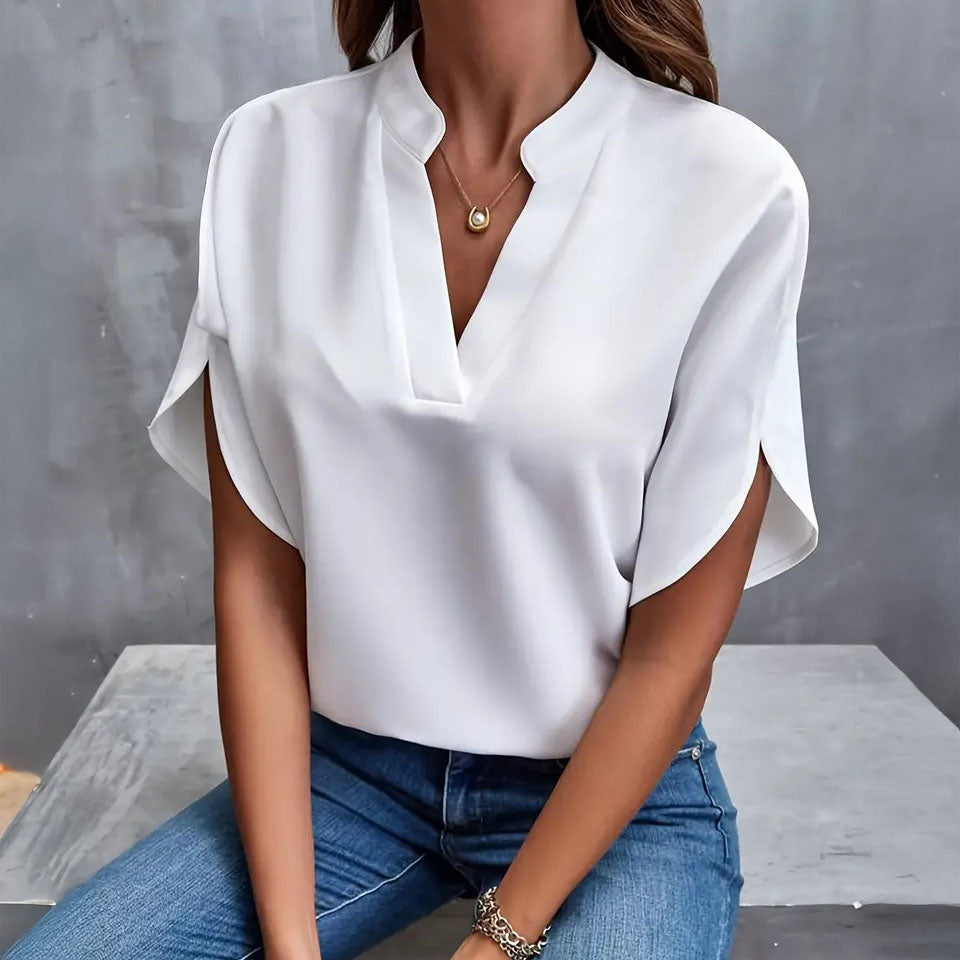 Dina - Blusa con cuello en V y drapeado