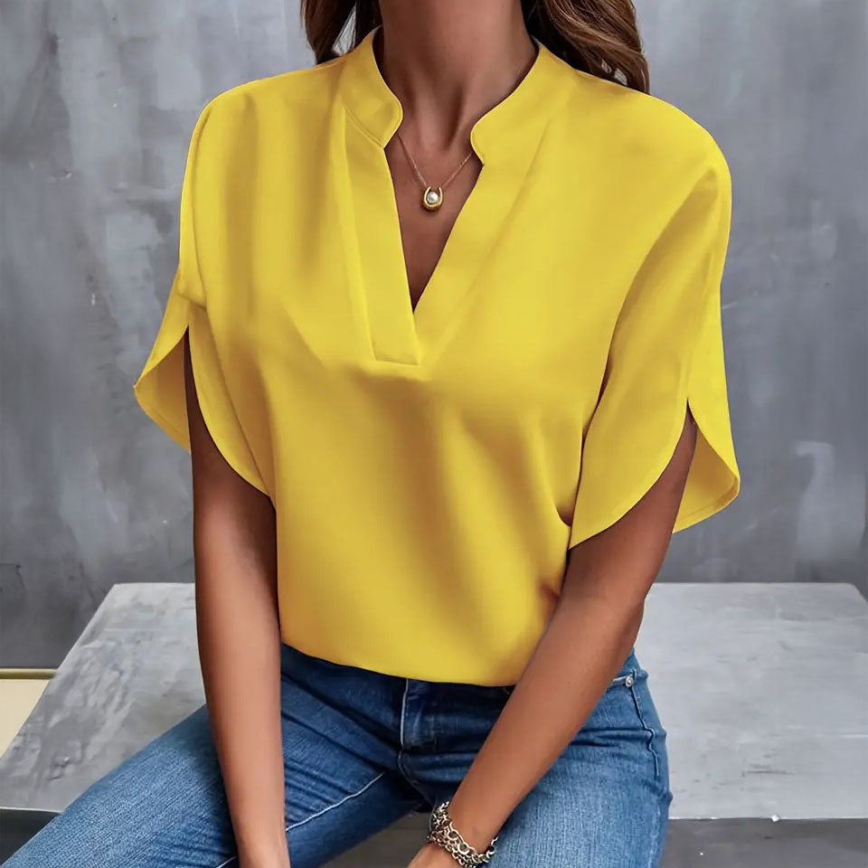 Dina - Blusa con cuello en V y drapeado