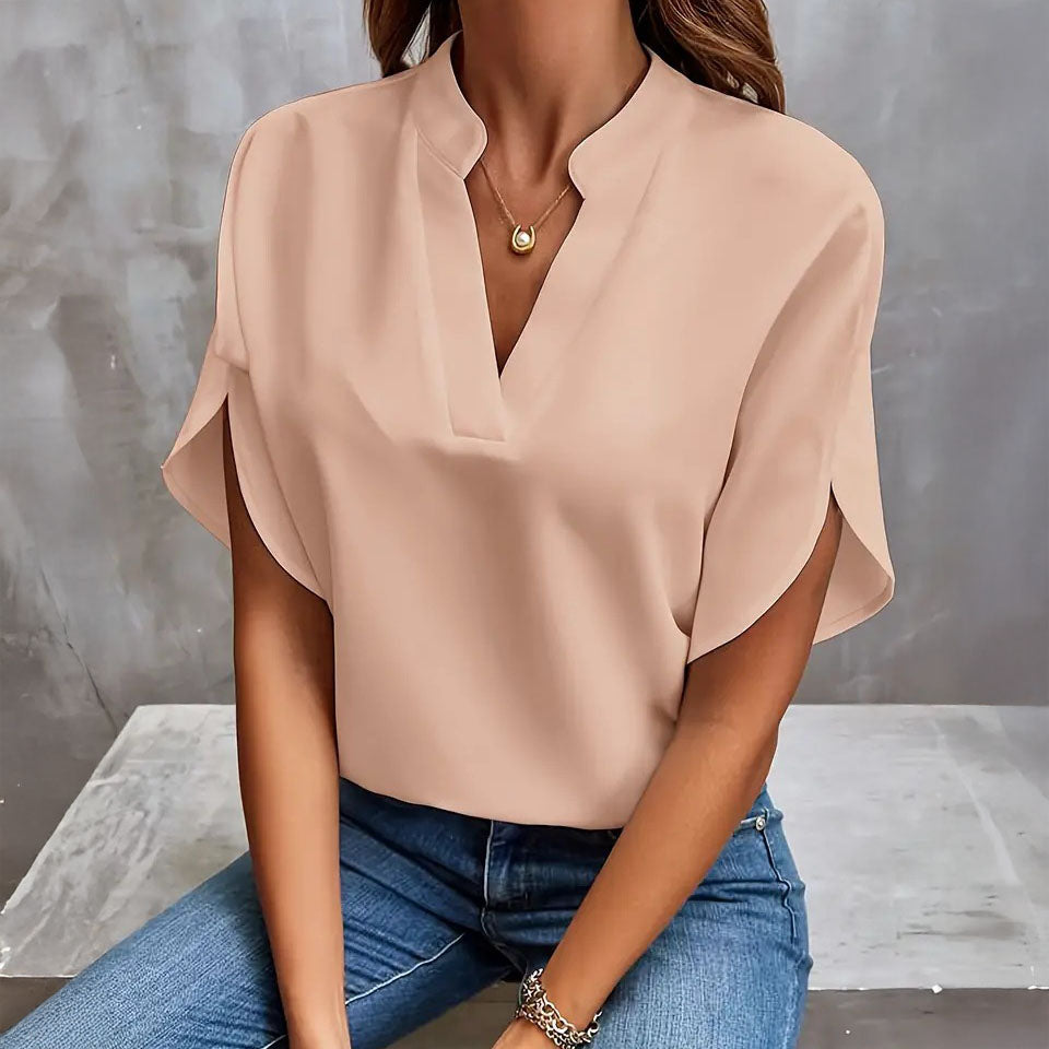 Dina - Blusa con cuello en V y drapeado