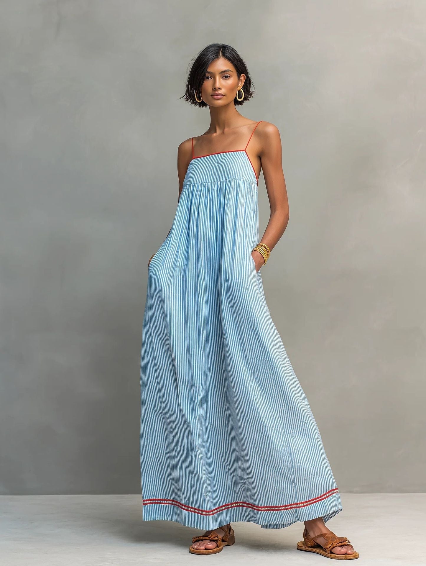 Elegante vestido largo sin mangas