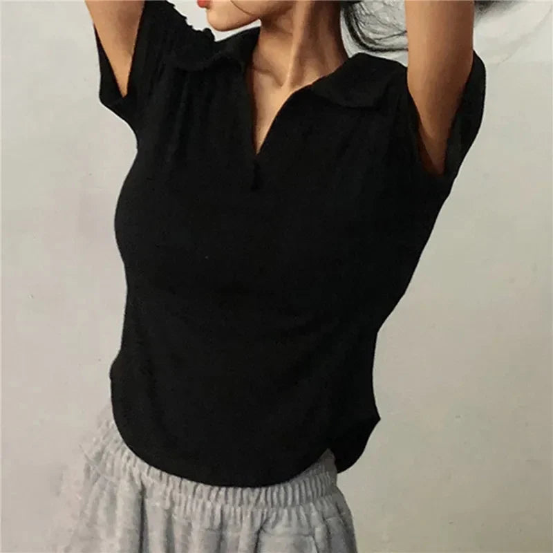 Mireia - Camiseta de manga corta con solapas
