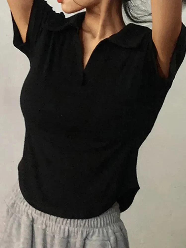 Mireia - Camiseta de manga corta con solapas