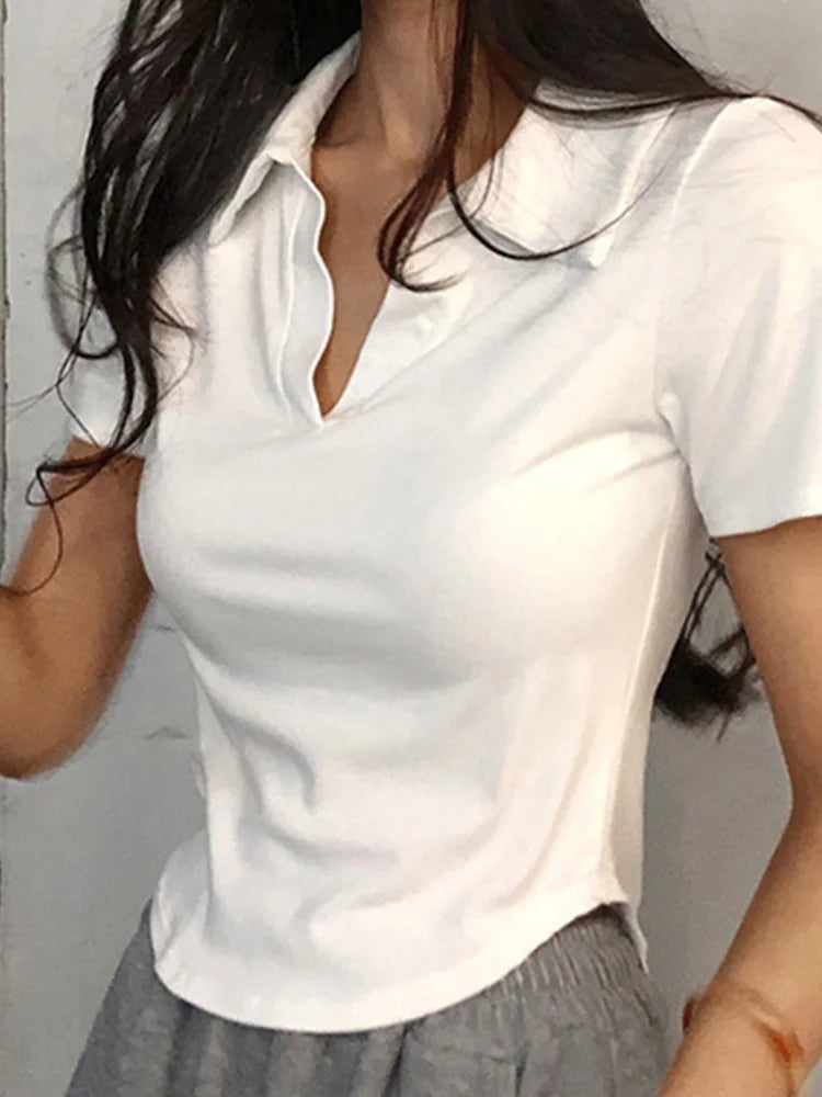 Mireia - Camiseta de manga corta con solapas