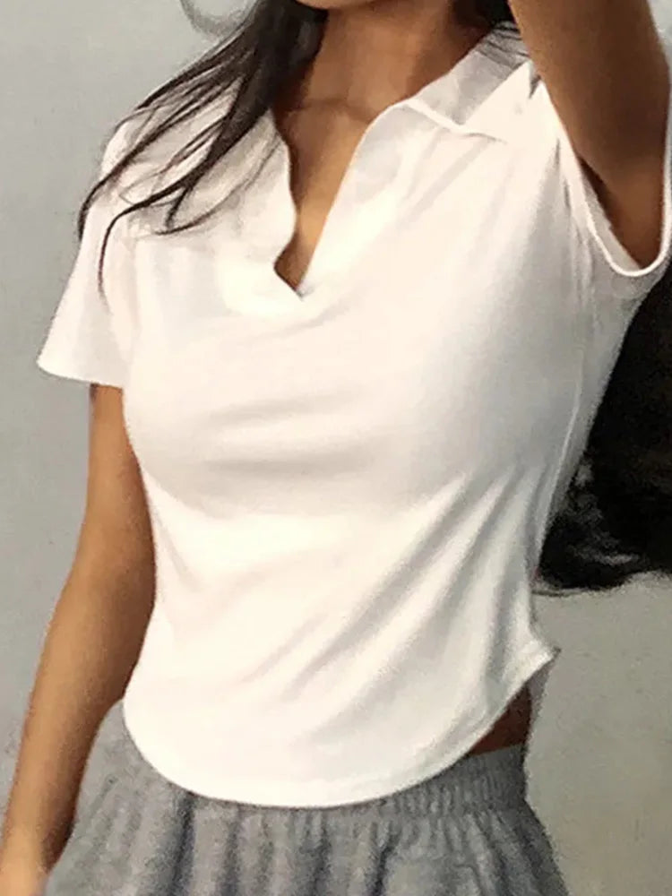 Mireia - Camiseta de manga corta con solapas