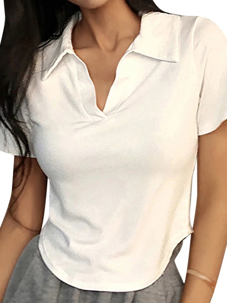 Mireia - Camiseta de manga corta con solapas