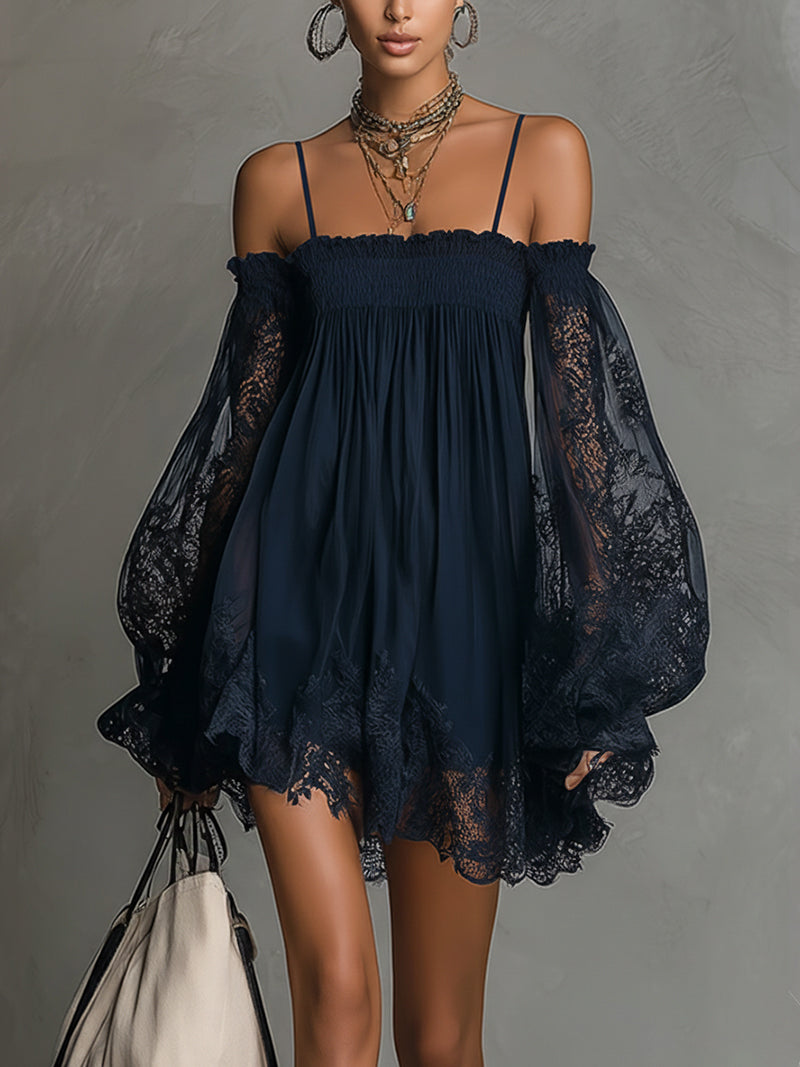 Noemi | Vestido corto y vaporoso con mangas de encaje y estilo bohemio chic