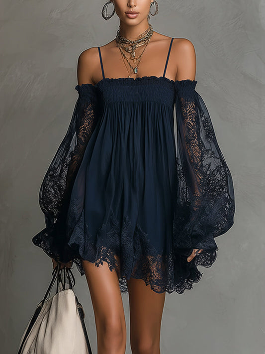 Noemi | Vestido corto y vaporoso con mangas de encaje y estilo bohemio chic